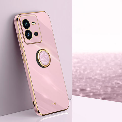 Funda Silicona Carcasa Ultrafina Goma con Magnetico Anillo de dedo Soporte XL1 para Vivo V25e Rosa