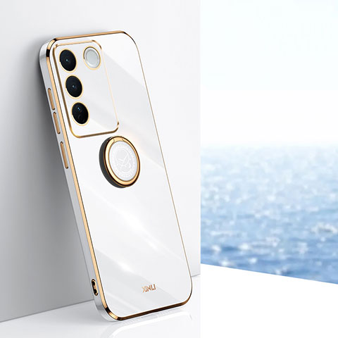 Funda Silicona Carcasa Ultrafina Goma con Magnetico Anillo de dedo Soporte XL1 para Vivo V27 Pro 5G Blanco