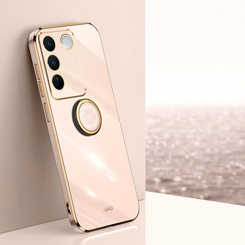 Funda Silicona Carcasa Ultrafina Goma con Magnetico Anillo de dedo Soporte XL1 para Vivo V27 Pro 5G Oro