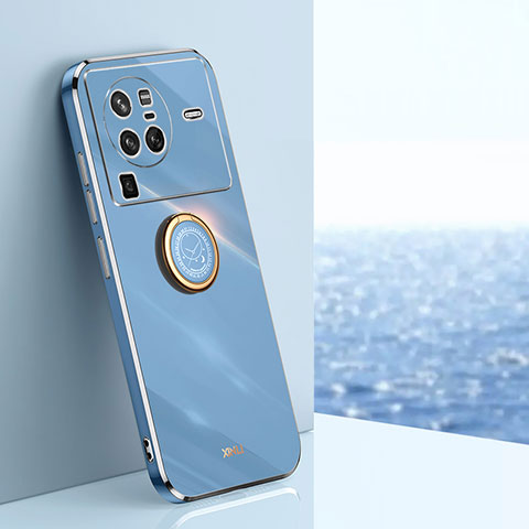 Funda Silicona Carcasa Ultrafina Goma con Magnetico Anillo de dedo Soporte XL1 para Vivo X80 Pro 5G Azul