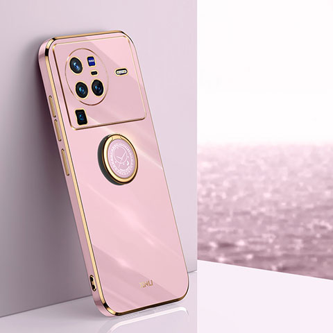 Funda Silicona Carcasa Ultrafina Goma con Magnetico Anillo de dedo Soporte XL1 para Vivo X80 Pro 5G Rosa