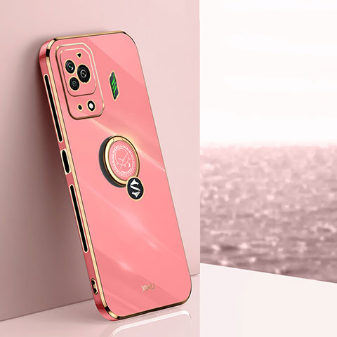 Funda Silicona Carcasa Ultrafina Goma con Magnetico Anillo de dedo Soporte XL1 para Xiaomi Black Shark 5 Pro 5G Rosa Roja