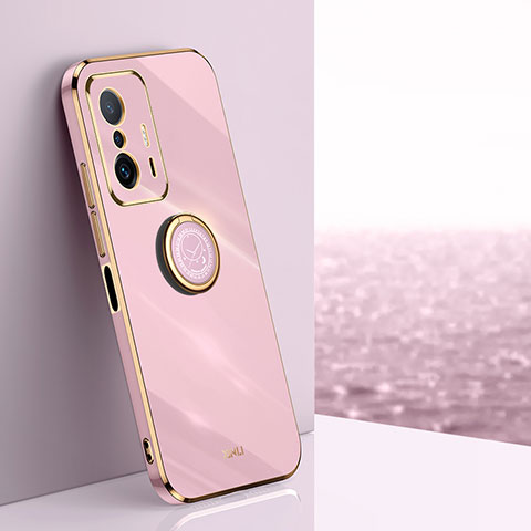 Funda Silicona Carcasa Ultrafina Goma con Magnetico Anillo de dedo Soporte XL1 para Xiaomi Mi 11T 5G Rosa