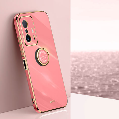 Funda Silicona Carcasa Ultrafina Goma con Magnetico Anillo de dedo Soporte XL1 para Xiaomi Mi 11T 5G Rosa Roja