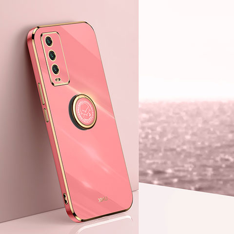 Funda Silicona Carcasa Ultrafina Goma con Magnetico Anillo de dedo Soporte XL1 para Xiaomi Redmi 9 Power Rosa Roja