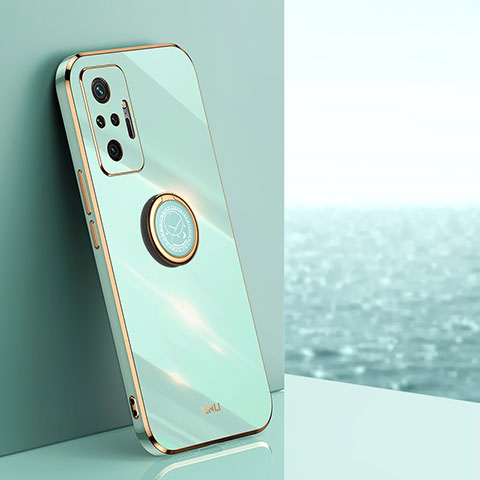 Funda Silicona Carcasa Ultrafina Goma con Magnetico Anillo de dedo Soporte XL1 para Xiaomi Redmi Note 10 Pro 4G Verde