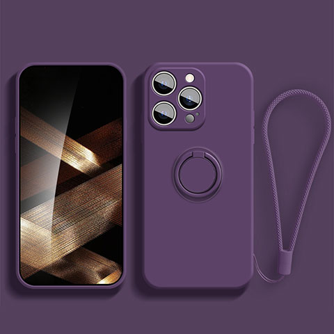 Funda Silicona Carcasa Ultrafina Goma con Magnetico Anillo de dedo Soporte YK1 para Apple iPhone 15 Pro Max Morado