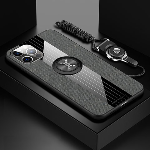 Funda Silicona Carcasa Ultrafina Goma con Magnetico Anillo de dedo Soporte Z01 para Apple iPhone 15 Pro Max Gris