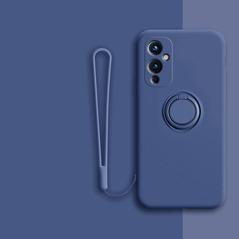 Funda Silicona Carcasa Ultrafina Goma con Magnetico Anillo de dedo Soporte Z01 para OnePlus 9 5G Azul