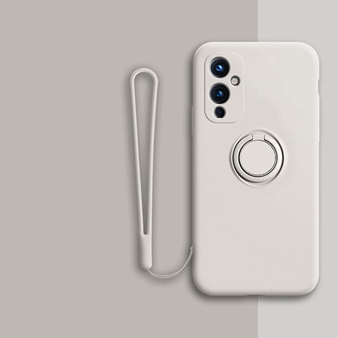 Funda Silicona Carcasa Ultrafina Goma con Magnetico Anillo de dedo Soporte Z01 para OnePlus 9 5G Blanco