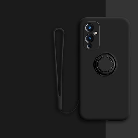 Funda Silicona Carcasa Ultrafina Goma con Magnetico Anillo de dedo Soporte Z01 para OnePlus 9 5G Negro