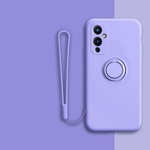 Funda Silicona Carcasa Ultrafina Goma con Magnetico Anillo de dedo Soporte Z01 para OnePlus 9 5G Purpura Claro