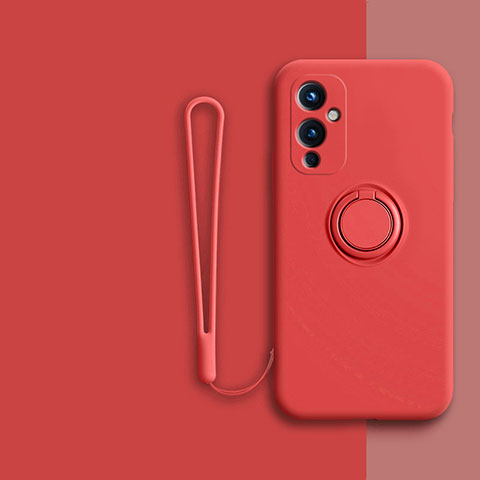 Funda Silicona Carcasa Ultrafina Goma con Magnetico Anillo de dedo Soporte Z01 para OnePlus 9 5G Rojo