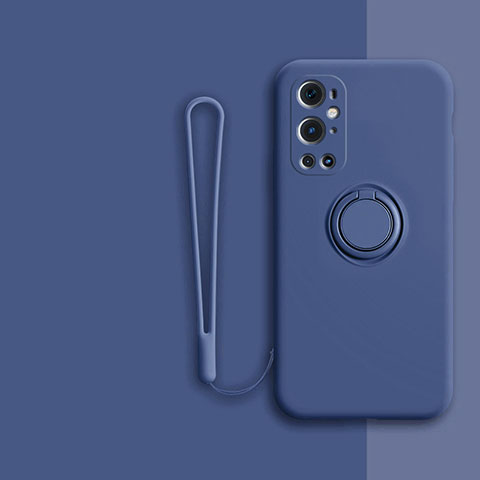 Funda Silicona Carcasa Ultrafina Goma con Magnetico Anillo de dedo Soporte Z01 para OnePlus 9 Pro 5G Azul