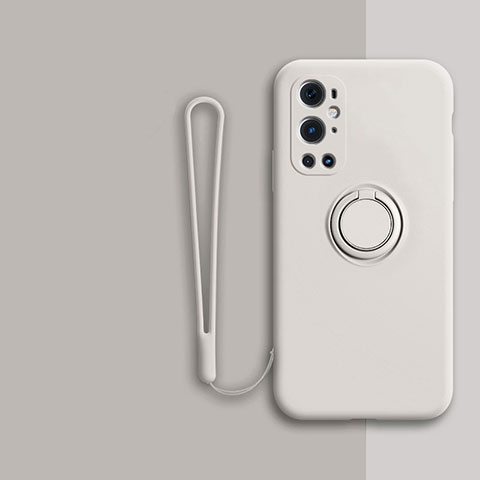 Funda Silicona Carcasa Ultrafina Goma con Magnetico Anillo de dedo Soporte Z01 para OnePlus 9 Pro 5G Blanco