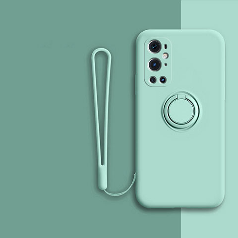 Funda Silicona Carcasa Ultrafina Goma con Magnetico Anillo de dedo Soporte Z01 para OnePlus 9 Pro 5G Menta Verde