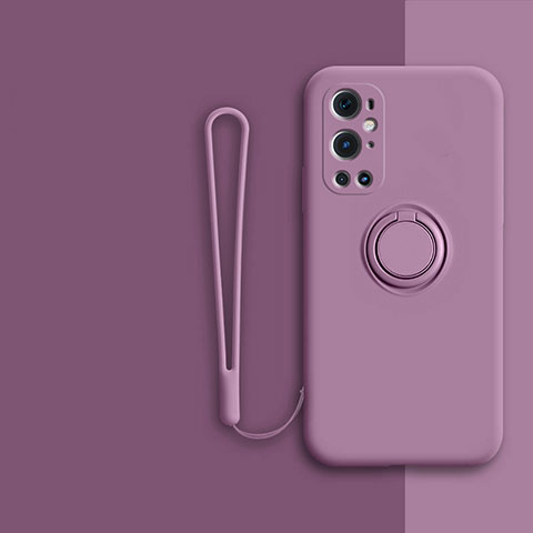 Funda Silicona Carcasa Ultrafina Goma con Magnetico Anillo de dedo Soporte Z01 para OnePlus 9 Pro 5G Morado