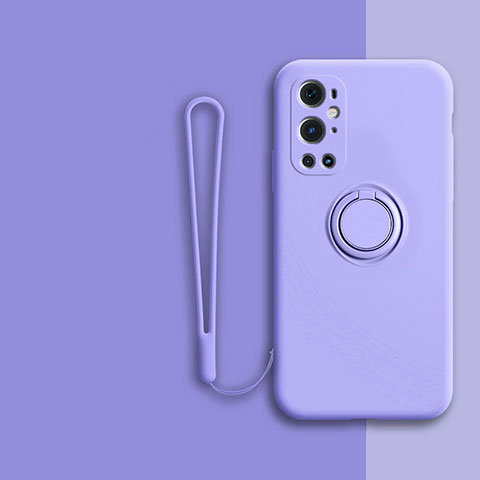 Funda Silicona Carcasa Ultrafina Goma con Magnetico Anillo de dedo Soporte Z01 para OnePlus 9 Pro 5G Purpura Claro