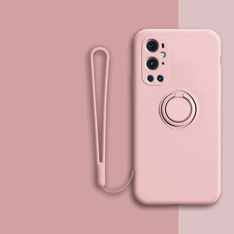 Funda Silicona Carcasa Ultrafina Goma con Magnetico Anillo de dedo Soporte Z01 para OnePlus 9 Pro 5G Rosa