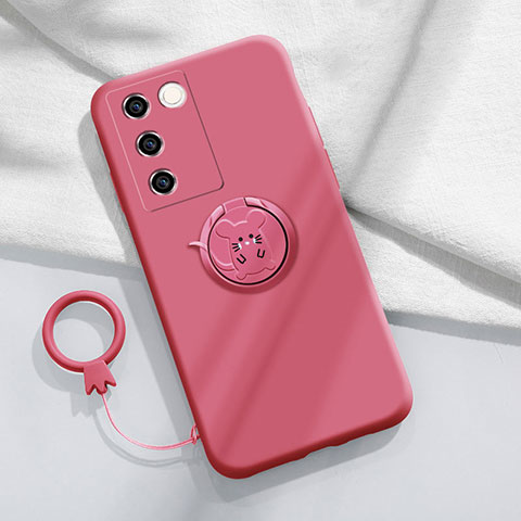 Funda Silicona Carcasa Ultrafina Goma con Magnetico Anillo de dedo Soporte Z01 para Vivo V27 5G Rosa Roja