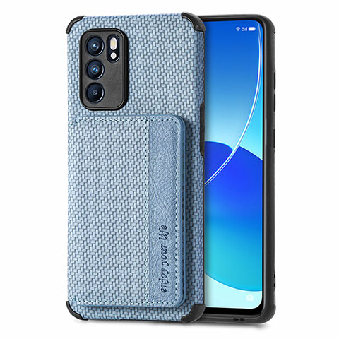 Funda Silicona Carcasa Ultrafina Goma con Magnetico S01D para Oppo Reno6 5G Azul