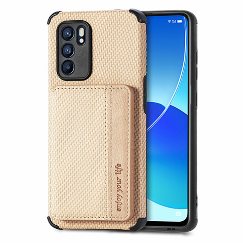 Funda Silicona Carcasa Ultrafina Goma con Magnetico S01D para Oppo Reno6 5G Oro