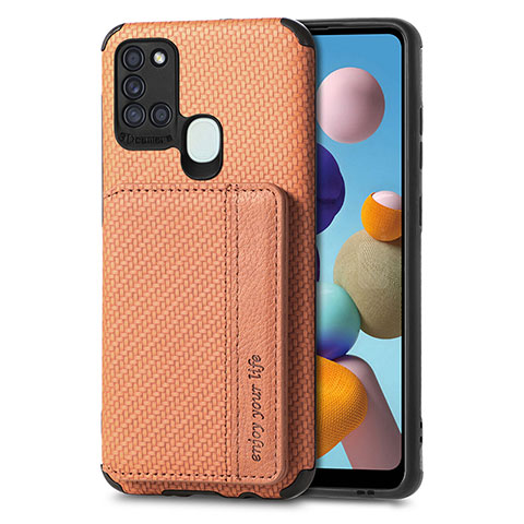 Funda Silicona Carcasa Ultrafina Goma con Magnetico S01D para Samsung Galaxy A21s Marron