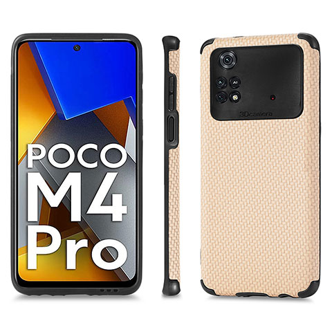 Funda Silicona Carcasa Ultrafina Goma con Magnetico S01D para Xiaomi Poco M4 Pro 4G Oro