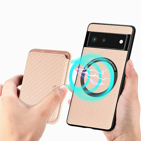 Funda Silicona Carcasa Ultrafina Goma con Magnetico S02D para Google Pixel 6 5G Oro