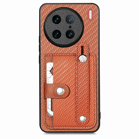 Funda Silicona Carcasa Ultrafina Goma con Magnetico S02D para Vivo X90 Pro 5G Marron