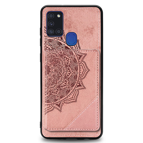 Funda Silicona Carcasa Ultrafina Goma con Magnetico S03D para Samsung Galaxy A21s Oro Rosa