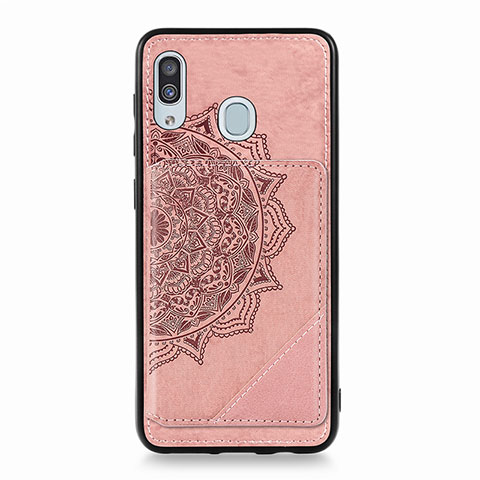 Funda Silicona Carcasa Ultrafina Goma con Magnetico S03D para Samsung Galaxy A30 Oro Rosa