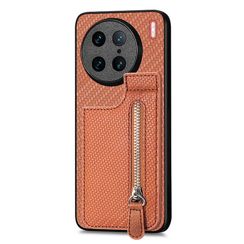 Funda Silicona Carcasa Ultrafina Goma con Magnetico S03D para Vivo X90 Pro 5G Marron