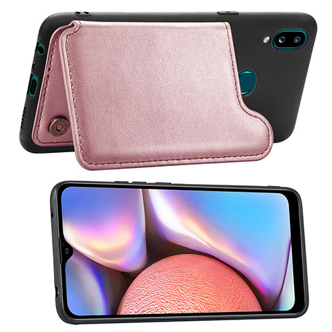 Funda Silicona Carcasa Ultrafina Goma con Magnetico S04D para Samsung Galaxy A10s Oro Rosa