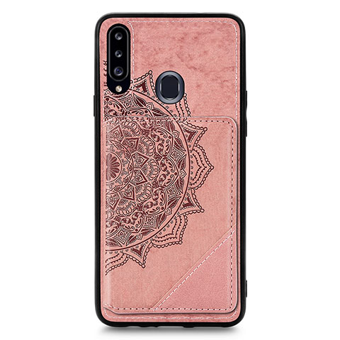 Funda Silicona Carcasa Ultrafina Goma con Magnetico S04D para Samsung Galaxy A20s Oro Rosa