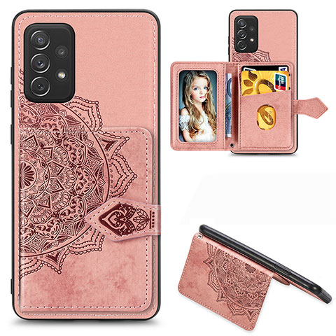 Funda Silicona Carcasa Ultrafina Goma con Magnetico S04D para Samsung Galaxy A52 4G Oro Rosa