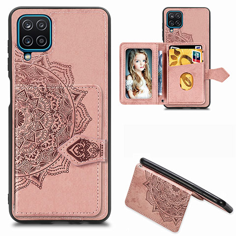 Funda Silicona Carcasa Ultrafina Goma con Magnetico S06D para Samsung Galaxy A12 Nacho Oro Rosa