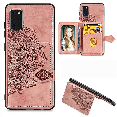 Funda Silicona Carcasa Ultrafina Goma con Magnetico S06D para Samsung Galaxy A41 Oro Rosa