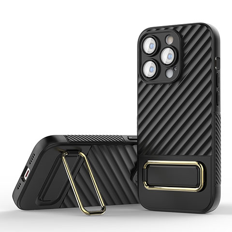 Funda Silicona Carcasa Ultrafina Goma con Soporte KC1 para Apple iPhone 13 Pro Max Negro