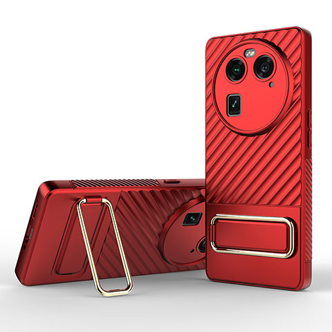 Funda Silicona Carcasa Ultrafina Goma con Soporte KC1 para Oppo Find X6 5G Rojo