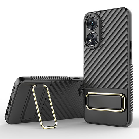 Funda Silicona Carcasa Ultrafina Goma con Soporte KC1 para Oppo Reno8 T 4G Negro