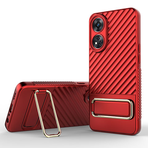 Funda Silicona Carcasa Ultrafina Goma con Soporte KC1 para Oppo Reno8 T 4G Rojo