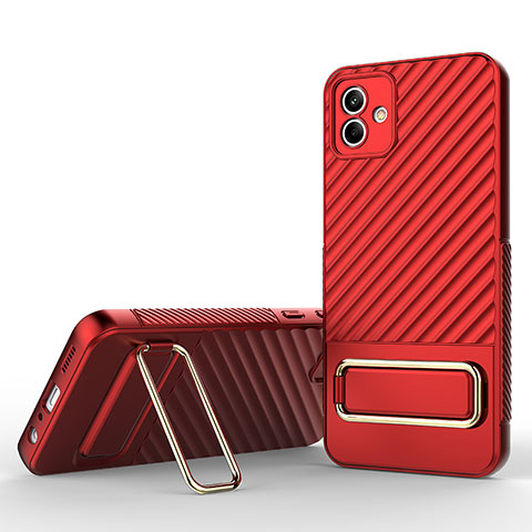 Funda Silicona Carcasa Ultrafina Goma con Soporte KC1 para Samsung Galaxy F04 Rojo