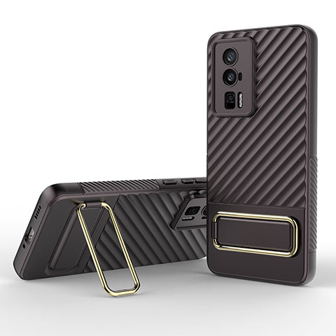 Funda Silicona Carcasa Ultrafina Goma con Soporte KC1 para Xiaomi Poco F5 Pro 5G Marron