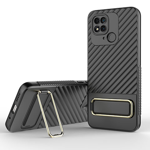 Funda Silicona Carcasa Ultrafina Goma con Soporte KC1 para Xiaomi Redmi 10C 4G Negro