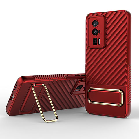 Funda Silicona Carcasa Ultrafina Goma con Soporte KC1 para Xiaomi Redmi K60 Pro 5G Rojo