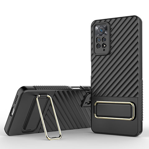 Funda Silicona Carcasa Ultrafina Goma con Soporte KC1 para Xiaomi Redmi Note 11 Pro 4G Negro