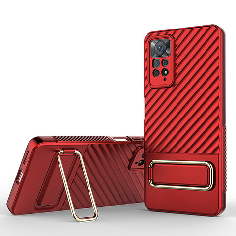 Funda Silicona Carcasa Ultrafina Goma con Soporte KC1 para Xiaomi Redmi Note 11 Pro 4G Rojo