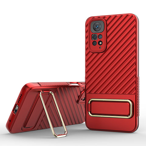 Funda Silicona Carcasa Ultrafina Goma con Soporte KC1 para Xiaomi Redmi Note 11S 4G Rojo