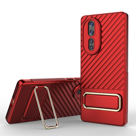 Funda Silicona Carcasa Ultrafina Goma con Soporte KC3 para Huawei Honor 80 5G Rojo